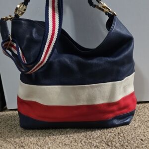 Tory Burch Navy, Cream, and Red Shoulder Bag